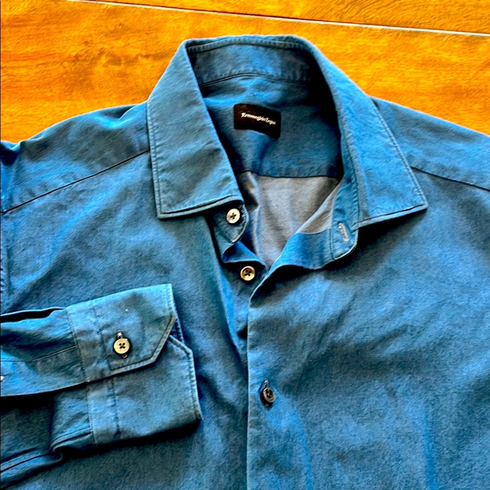 ZEGNA blue Cotton denim Button-Up Shirt